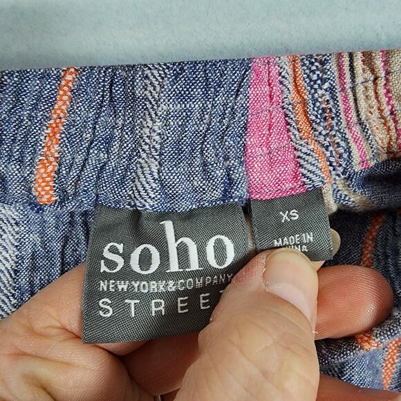 Soho Elastic Neck Mini Dress Size XS Pink Blue Striped Linen Blend Relaxed Fit - Picture 10 of 13